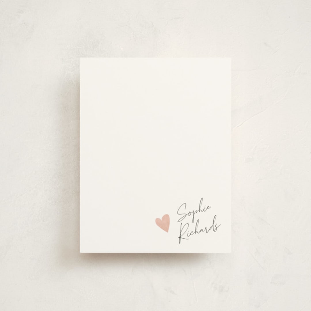 "Signed Heart" - Personalized Stationery Cards in Blush by Adelyn T. - Front