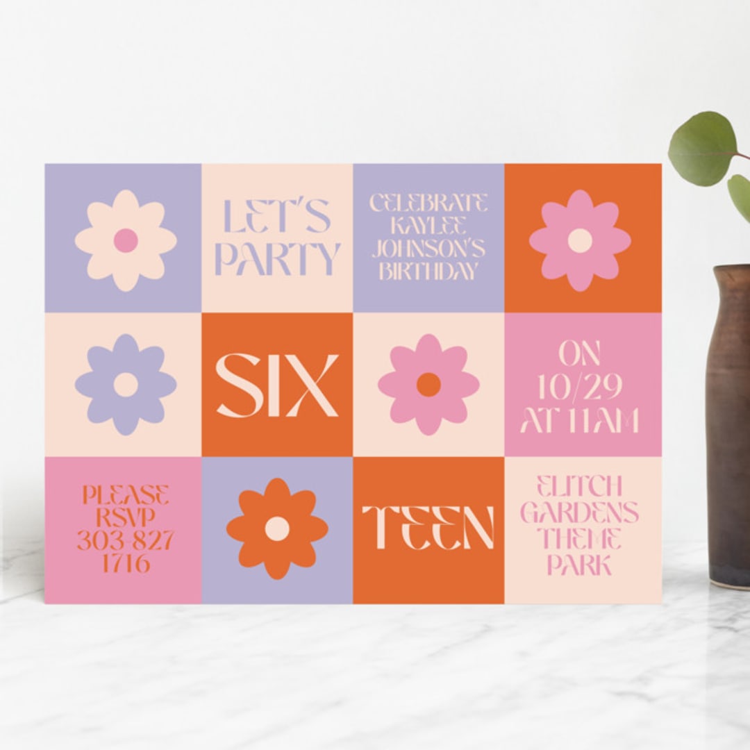 "Checked" - Sweet Sixteen Party Invitations in Bubblegum by Jenna Holcomb - Front