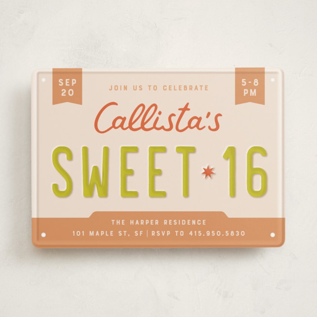 "License Plate" - Sweet Sixteen Party Invitations in Citrus by taylorVdesign - Front