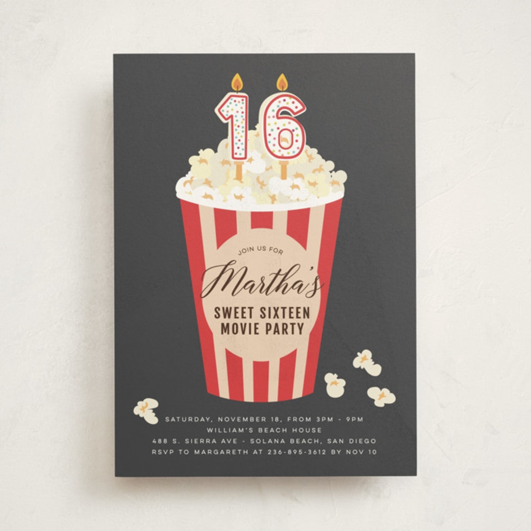 "Movie Night Party" - Sweet Sixteen Party Invitations in Cobblestone by Sherley Ferreira - Front