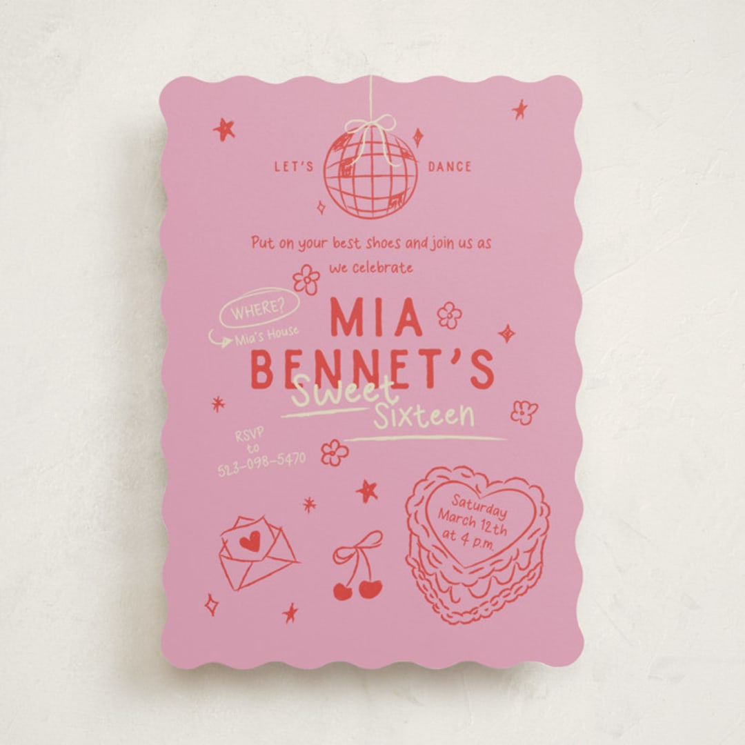 "Dancing Queen" - Sweet Sixteen Party Invitations in Pretty in Pink by Helena Vitto - Front