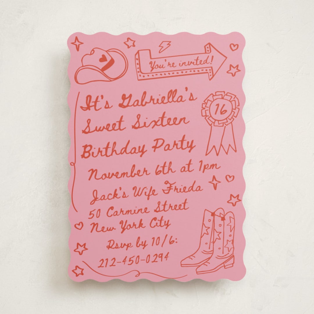"cowboy club" - Sweet Sixteen Party Invitations in Cherry by Jennifer Lew - Front