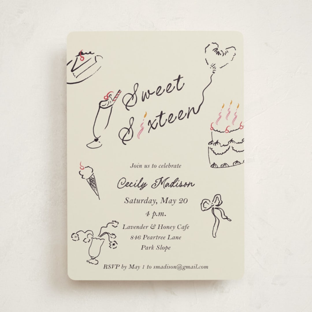 "Sweets & Treats" - Sweet Sixteen Party Invitations in Licorice by Sarah Rosenthal - Front