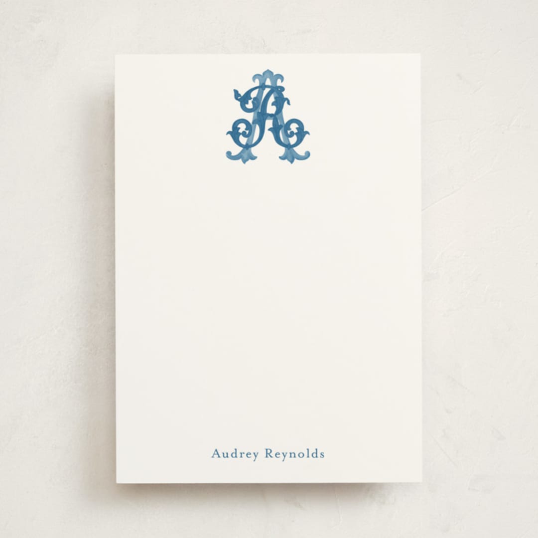 "New Orleans Crest" - Personalized Stationery Cards in Bluebell by Jenna Holcomb - Front