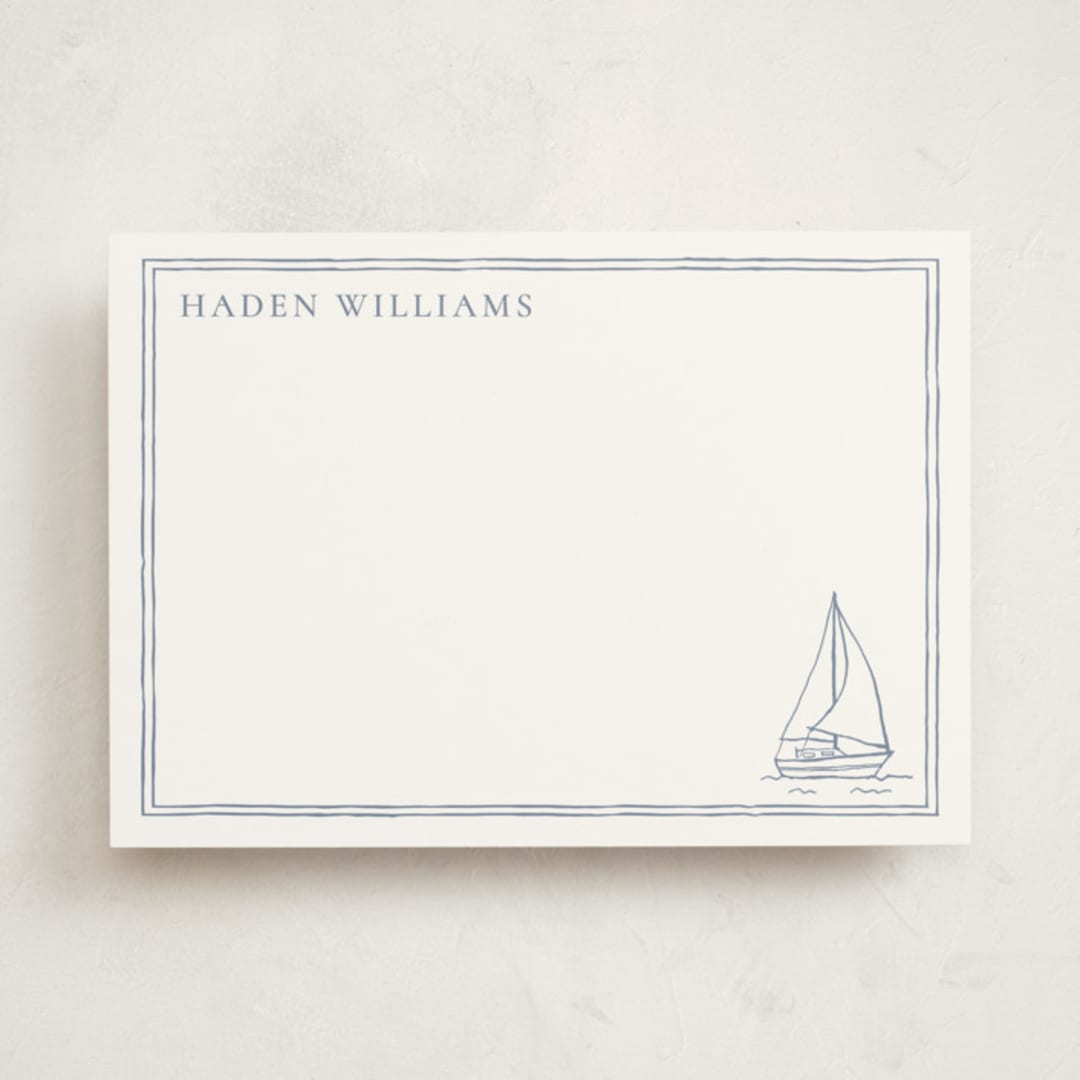 "Sailboat" - Personalized Stationery Cards in Coast by Cass Loh - Front