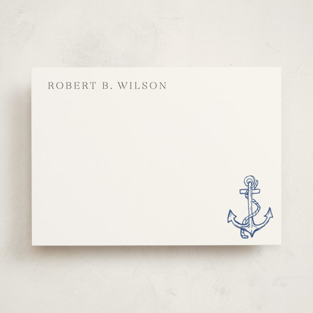 "Anchor" - Personalized Stationery Cards in Navy by Cass Loh - Front