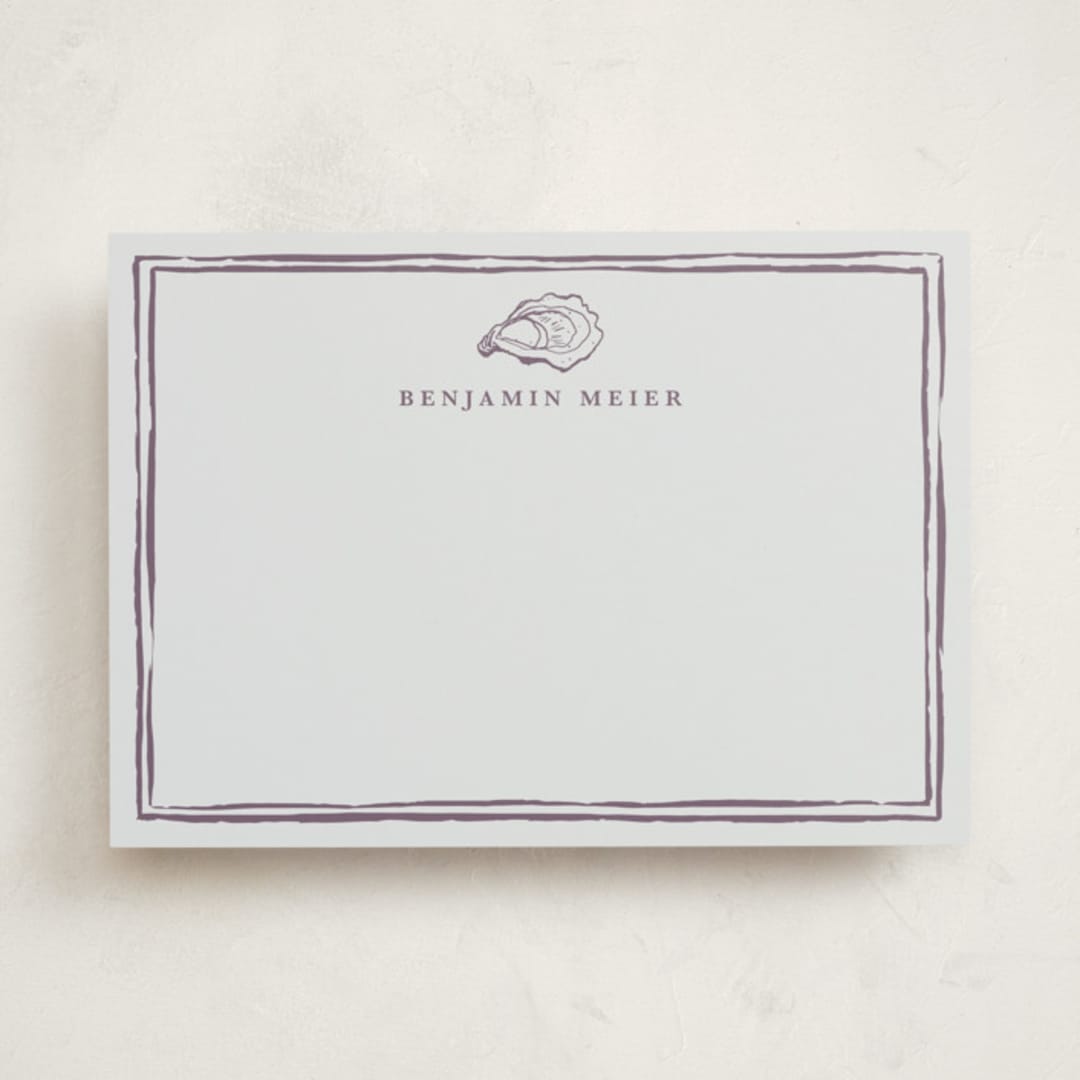 "Oyster Shell" - Personalized Stationery Cards in Eggplant by Cass Loh - Front