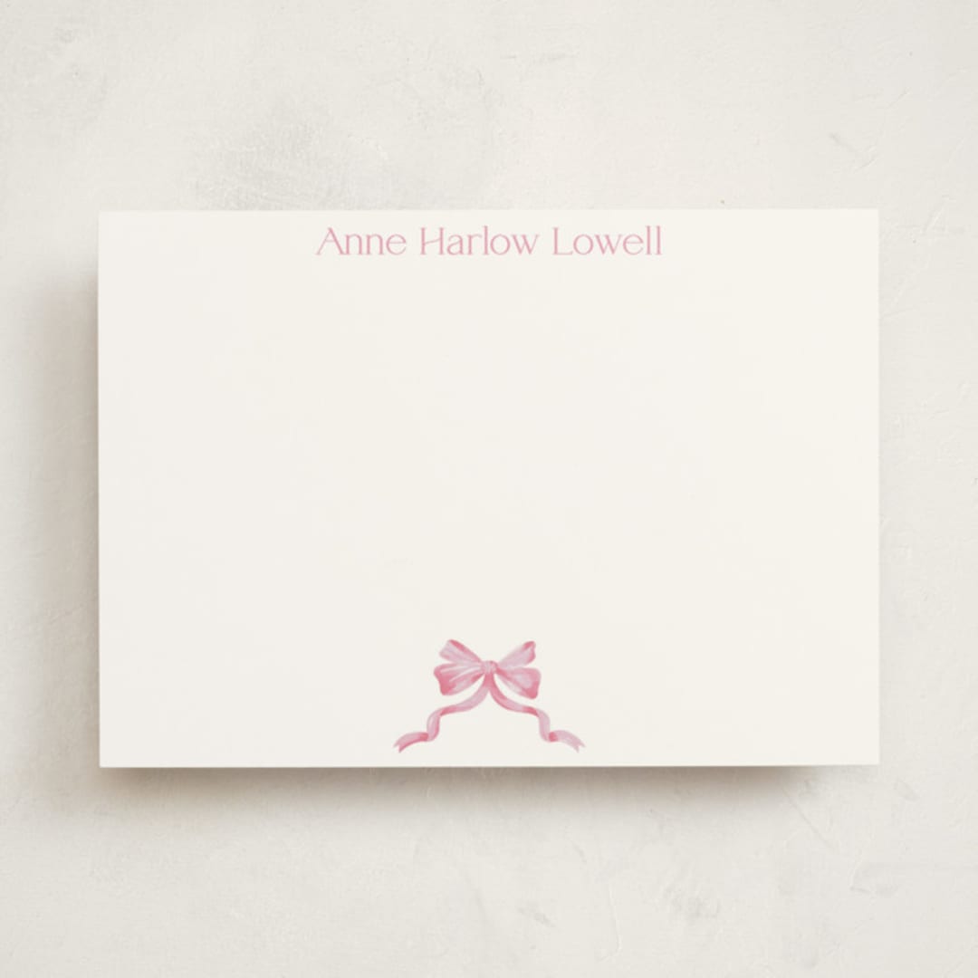 "Bow" - Personalized Stationery Cards in Blush by Pink House Press - Front