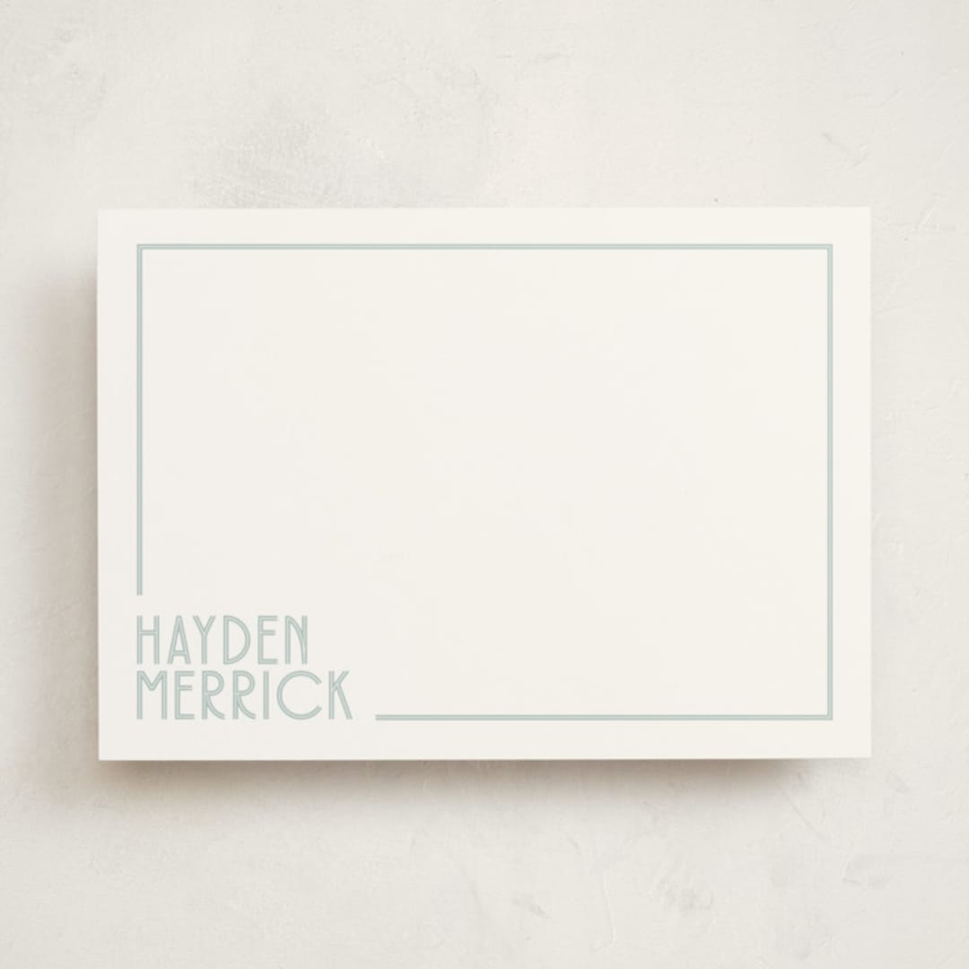 "Linear" - Personalized Stationery Cards in Mint by Angela Garrick - Front