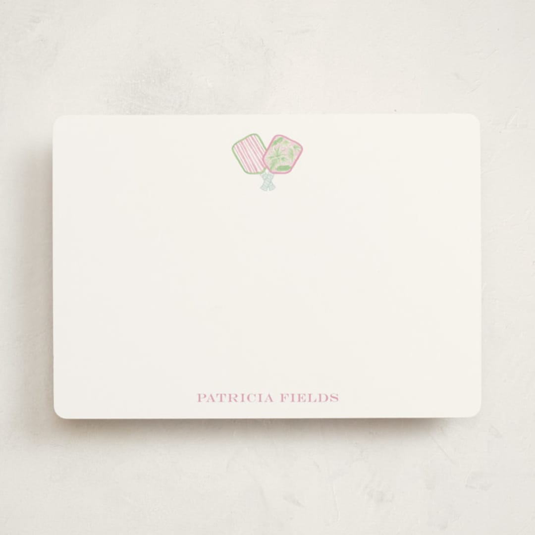 "Palm Court" - Personalized Stationery Cards in Cotton Candy by Little Blue Designs - Front