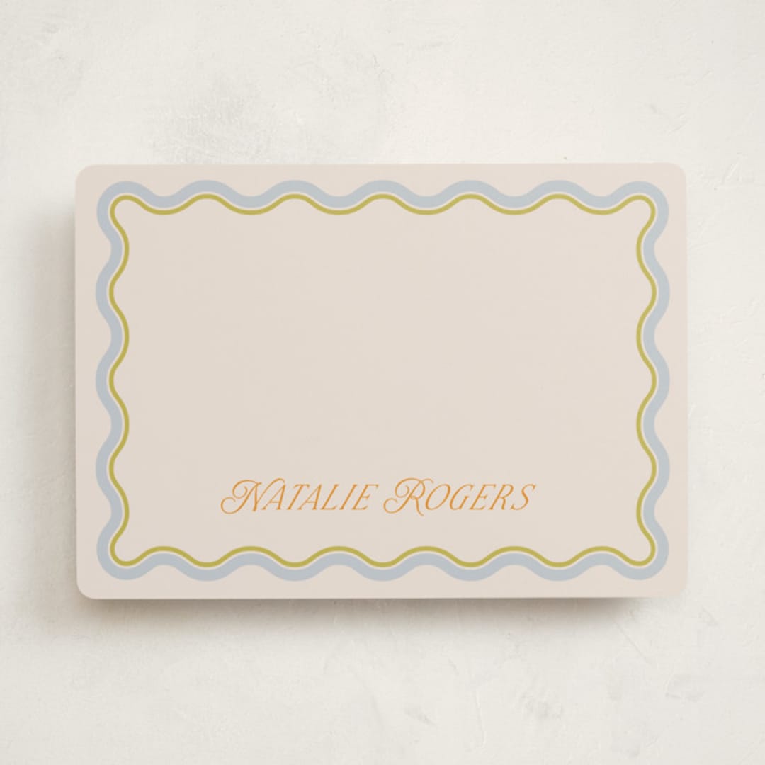 "Squiggled" - Personalized Stationery Cards in Lemongrass by Everett Paper Goods - Front