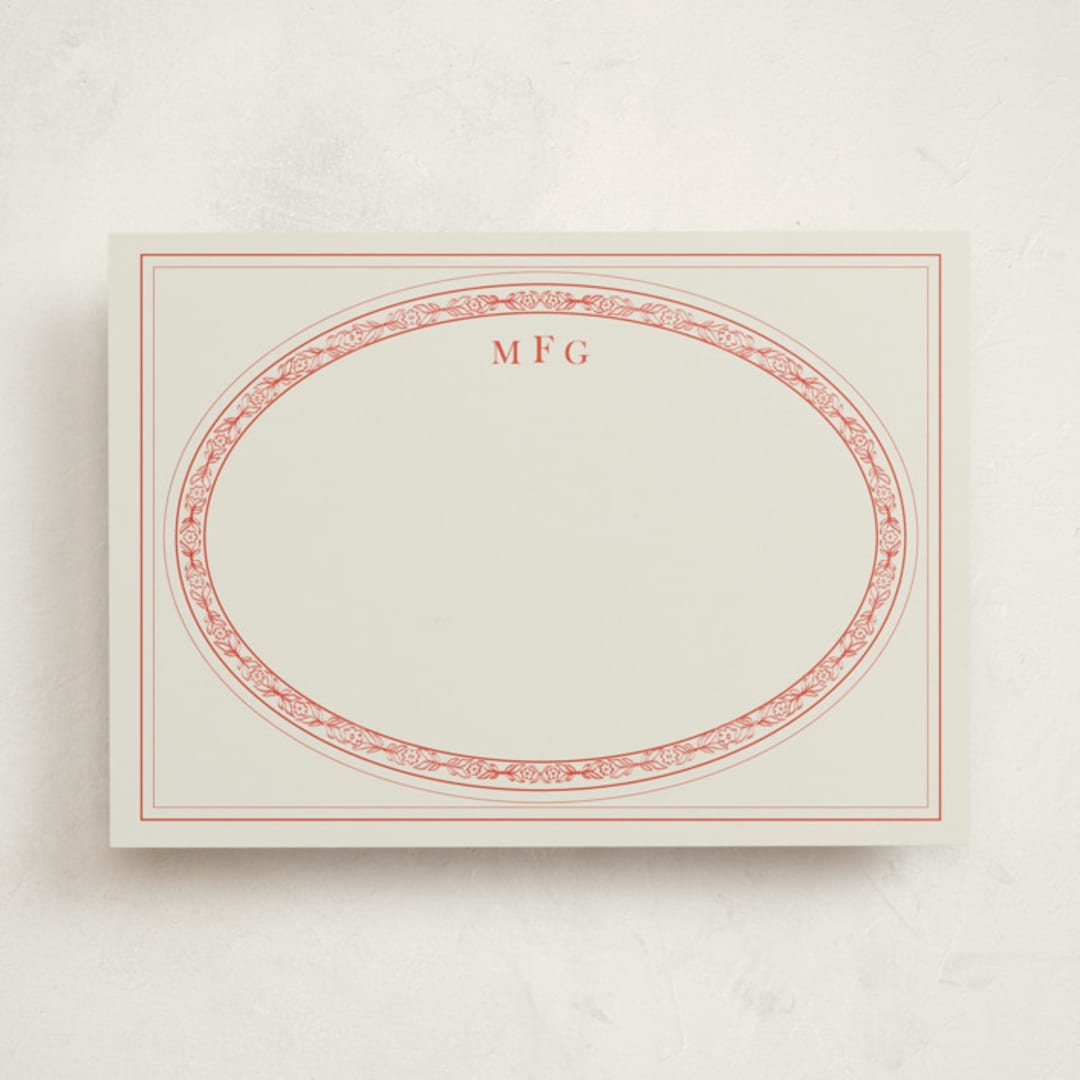 "Classic Oval" - Personalized Stationery Cards in Rouge by Claire - Front