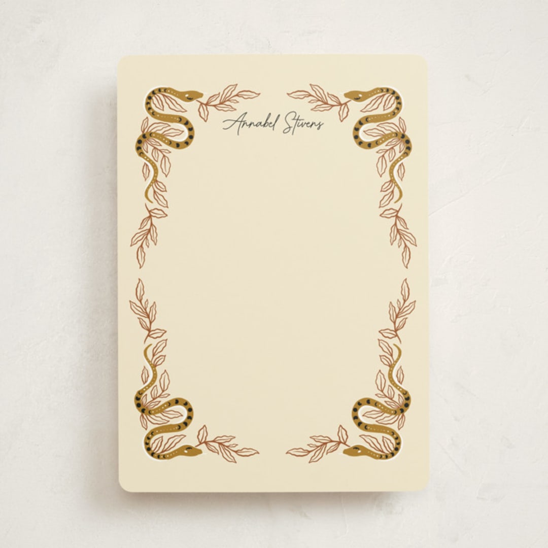 "Moon Snakes" - Personalized Stationery Cards in Mustard by Hanna Symonovych - Front
