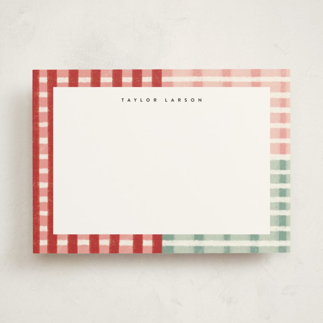 "Drawn Plaid" - Personalized Stationery Cards in Poinsettia by Emily Sabol Goss - Front