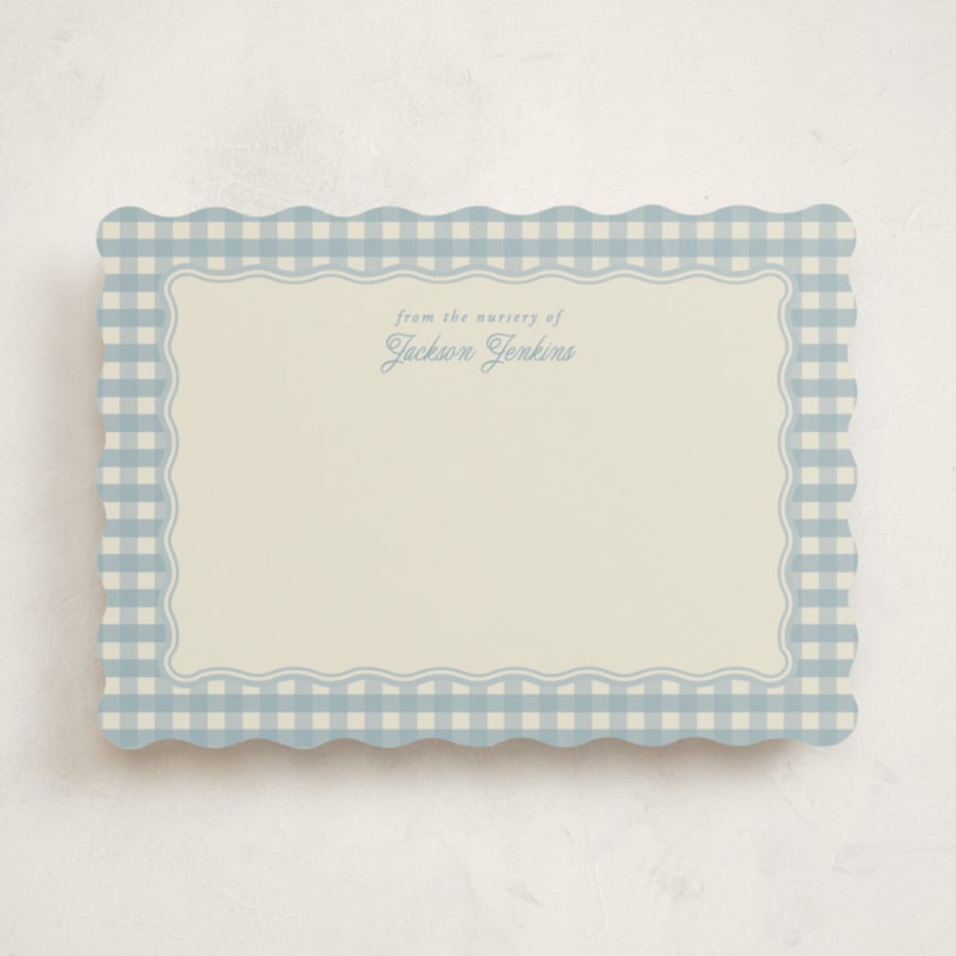 "Scalloped Gingham" - Personalized Stationery Cards in Pond by Brianne Larsen - Front