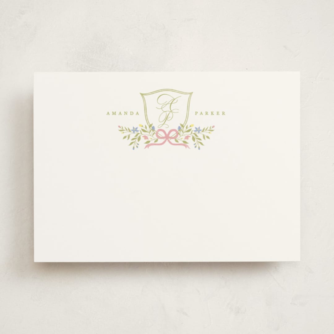 "Pretty Crest" - Personalized Stationery Cards in Spring by Zani van Zyl - Front