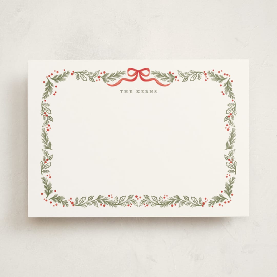 "holiday botanical border" - Personalized Stationery Cards in Stocking by Creo Study - Front