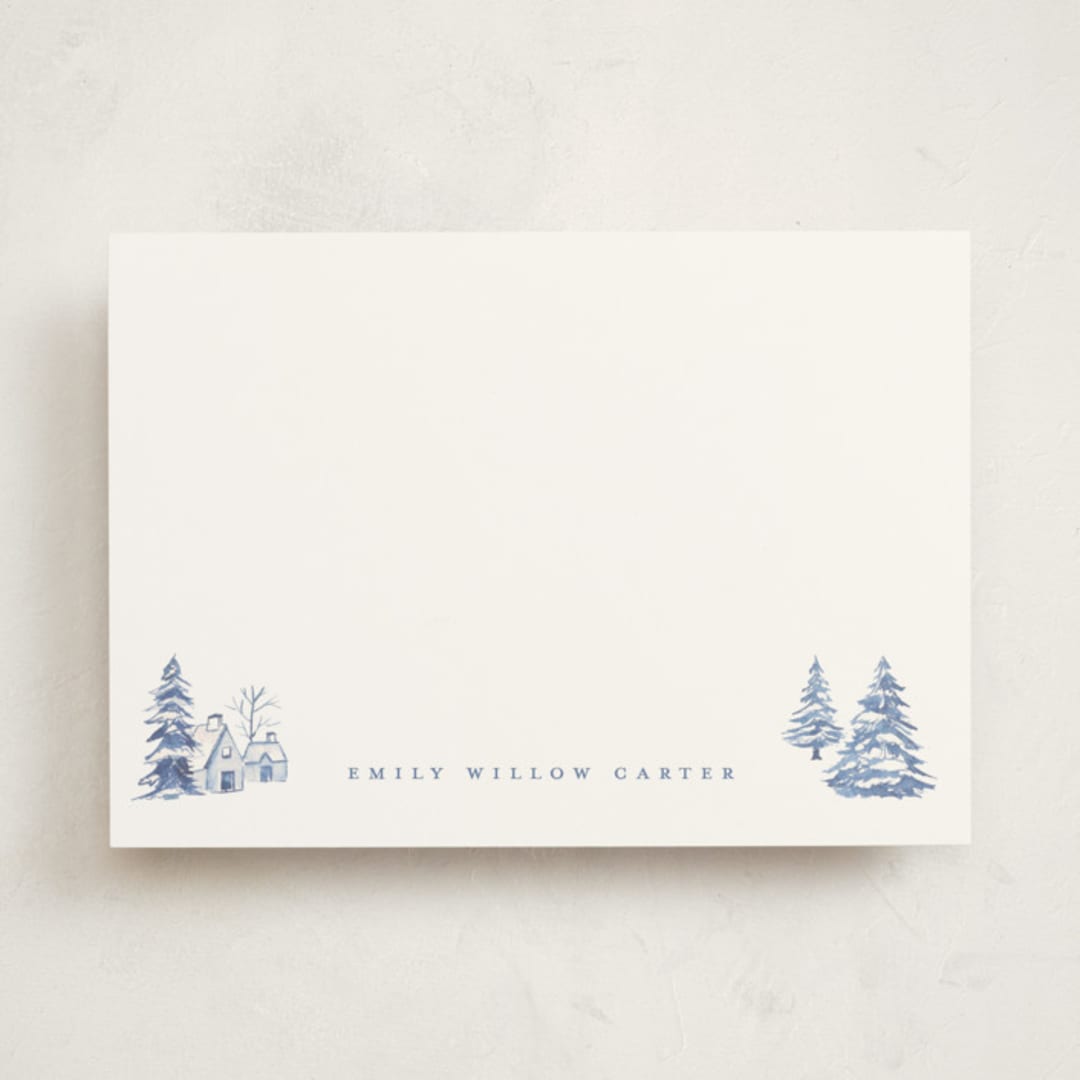 "Winter Cabin" - Personalized Stationery Cards in Frost by Teju Reval - Front