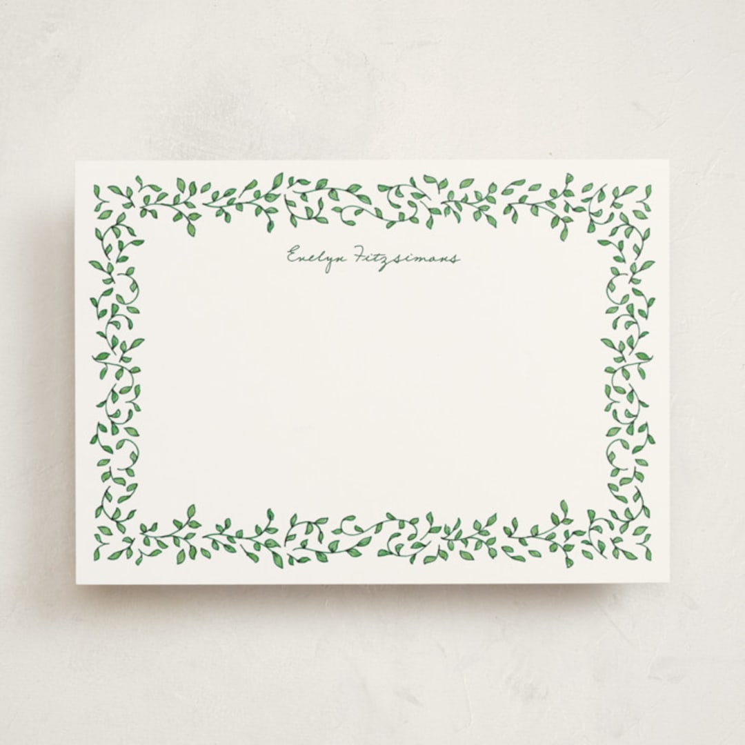 "Vines2" - Personalized Stationery Cards in Ivy by Angela Garrick - Front
