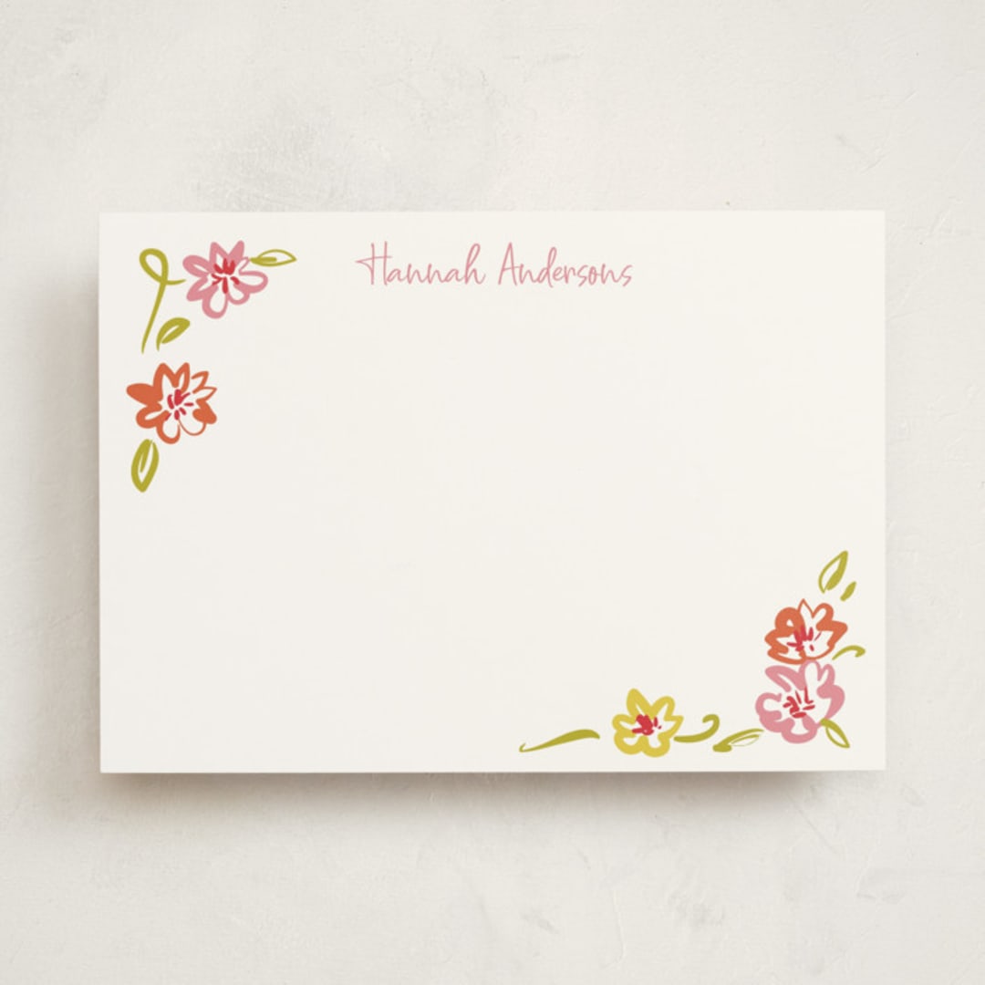 "PinkOrangeflorals" - Personalized Stationery Cards in Sugar by samovilka - Front