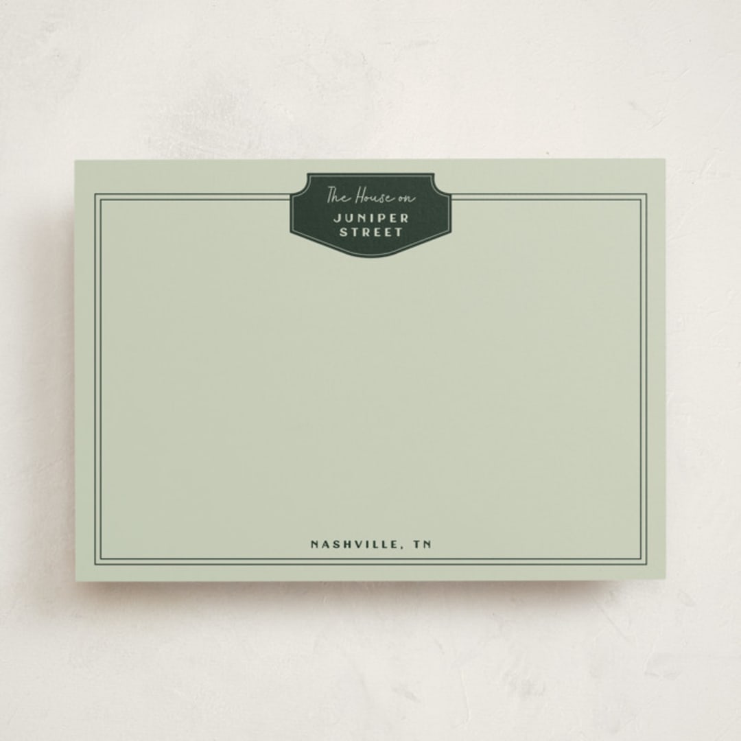 "Classic Badge" - Personalized Stationery Cards in Olive by Kelly Watkins - Front