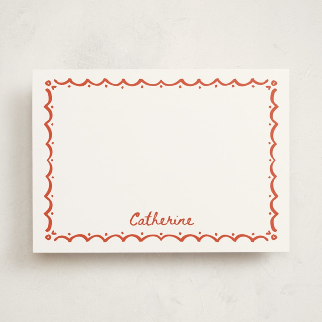 "Inked Scallops" - Personalized Stationery Cards in Coral by Becky Nimoy - Front
