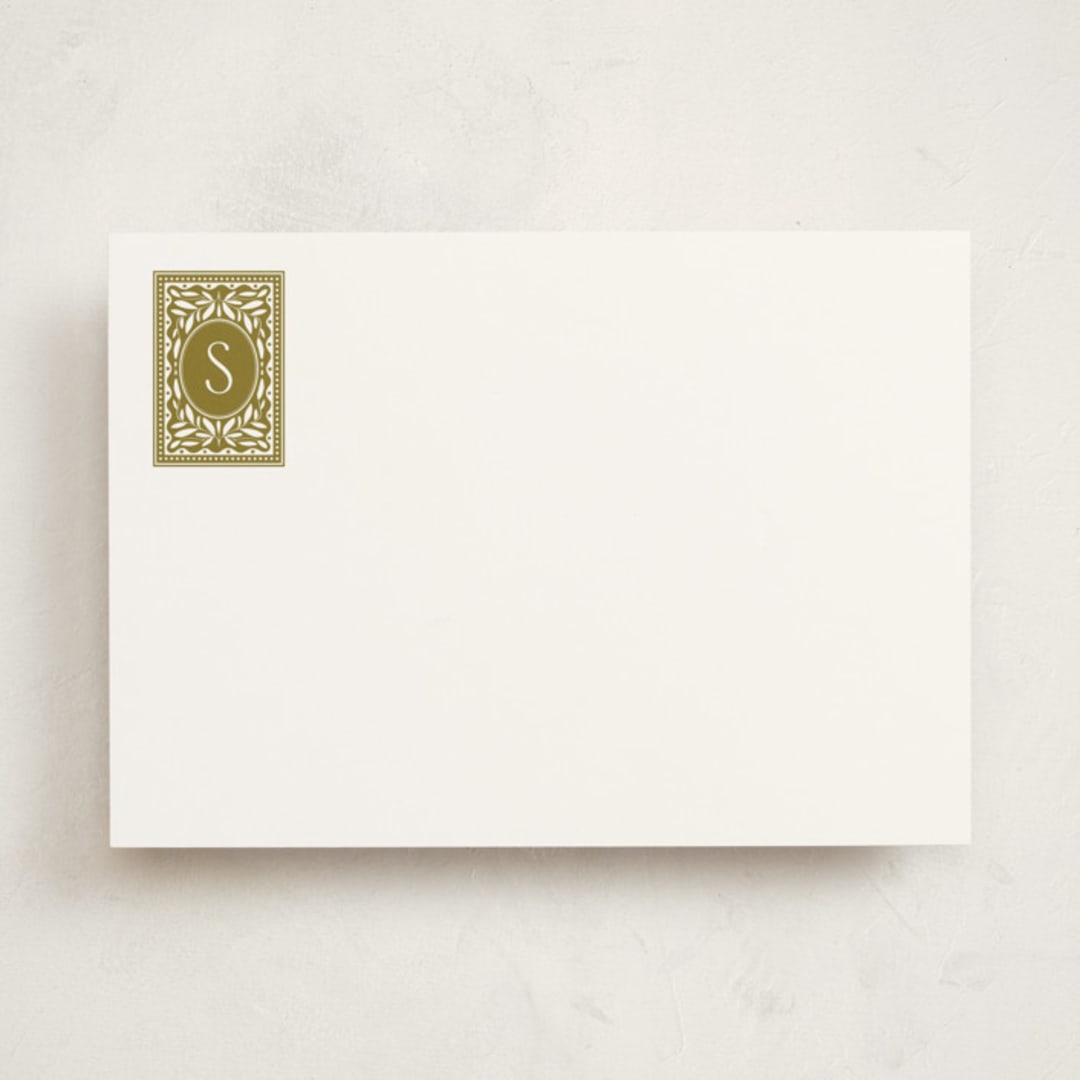 "Nobel" - Personalized Stationery Cards in Olive by Kelly Watkins - Front