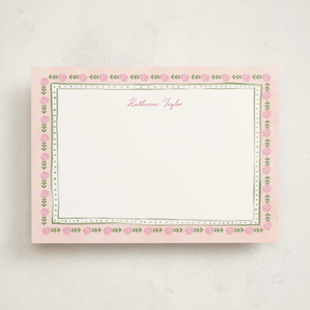 "Botanical border" - Personalized Stationery Cards in Blush by Creo Study - Front