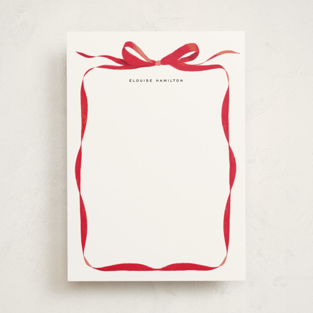 "Bow" - Personalized Stationery Cards in Crimson by Olivia Kanaley Inman - Front
