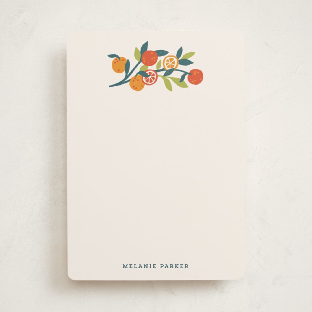 "Orange Sprigs" - Personalized Stationery Cards in Tangerine by Rebecca Smith - Front