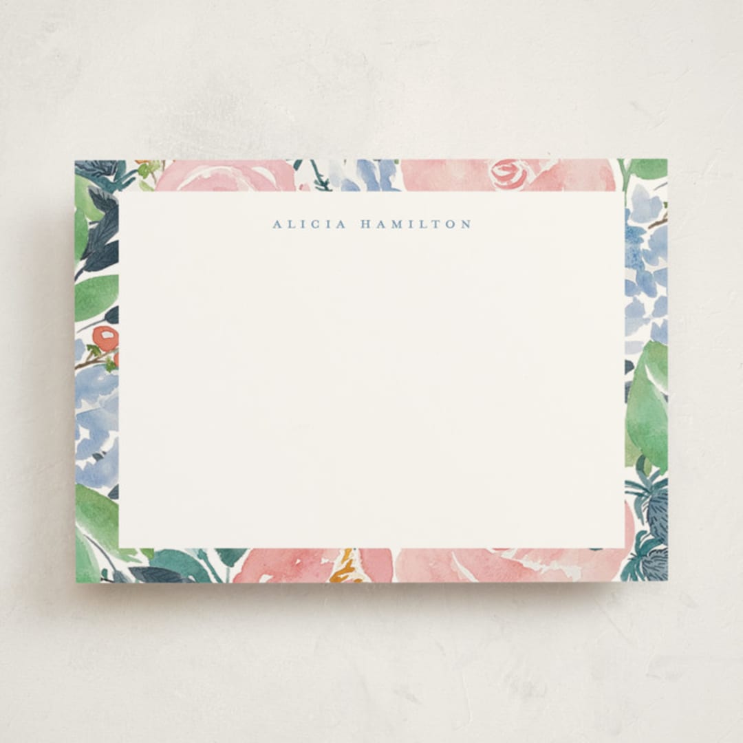 "In The Garden" - Personalized Stationery Cards in Rose by Elizabeth Bishop - Front