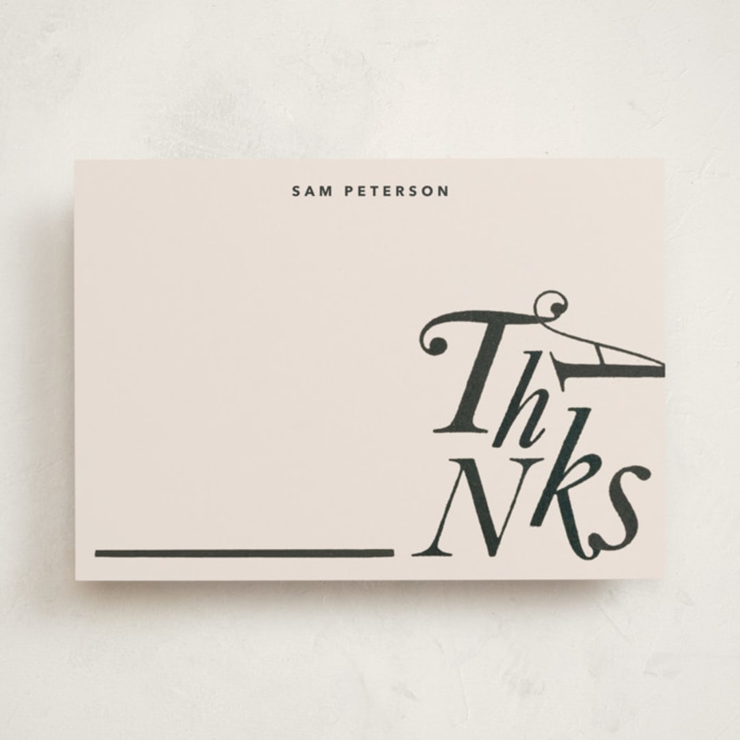"Thanks" - Personalized Stationery Cards in Coal by Sumak Studio - Front