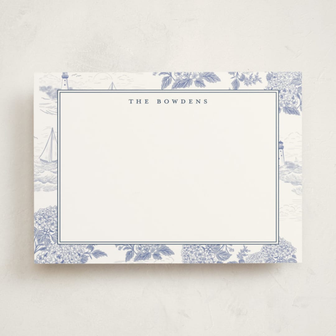 "Coastal Toile" - Personalized Stationery Cards in Periwinkle by Jenna Holcomb - Front