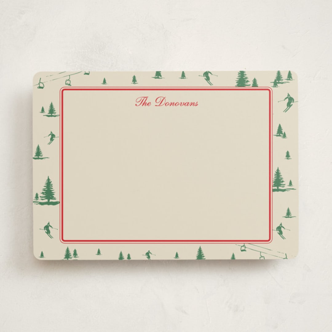 "Ski Time" - Personalized Stationery Cards in Sage by Jen Ramsey - Front