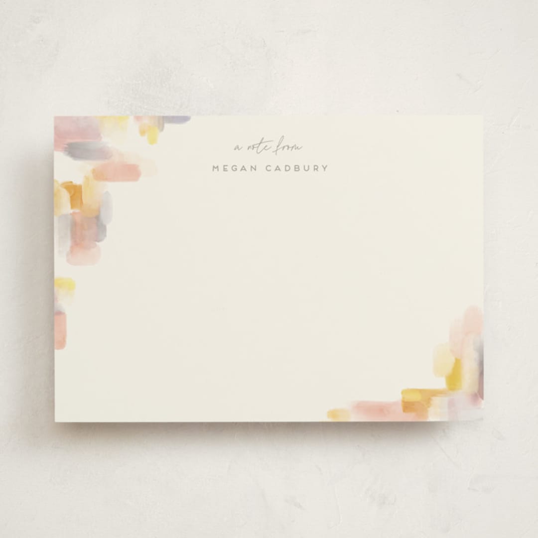"softly brushed" - Personalized Stationery Cards in Peach by Monika Torun - Front