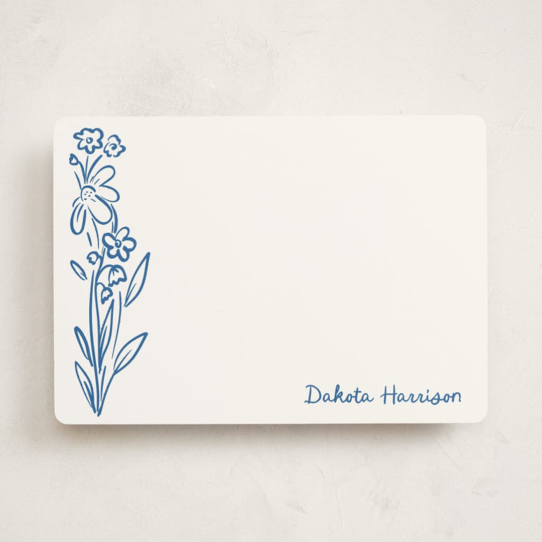 "Wildflower Note" - Personalized Stationery Cards in Cornflower by Jenna Holcomb - Front