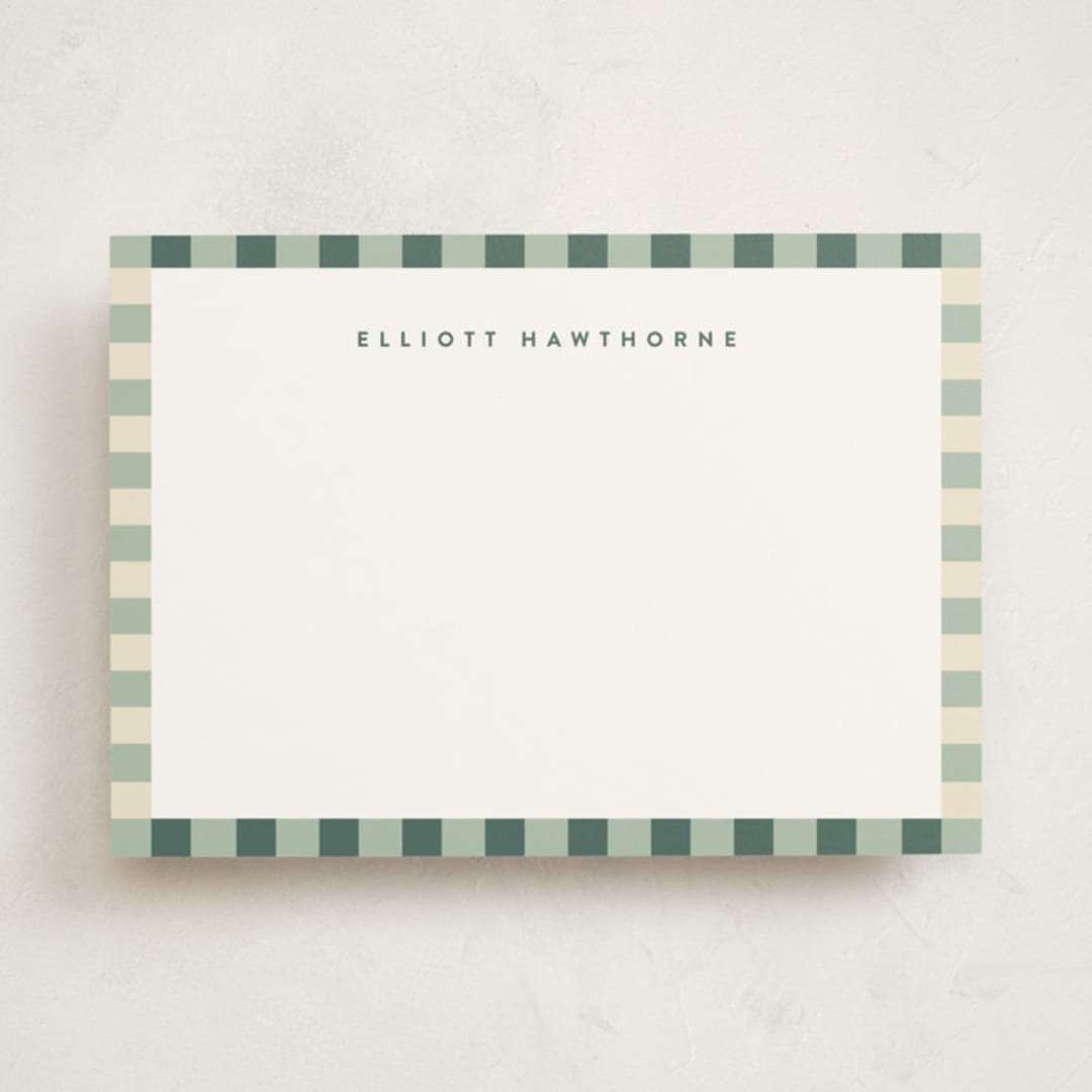 "Refined Stripe" - Personalized Stationery Cards in Pistachio by Olivia Raufman - Front
