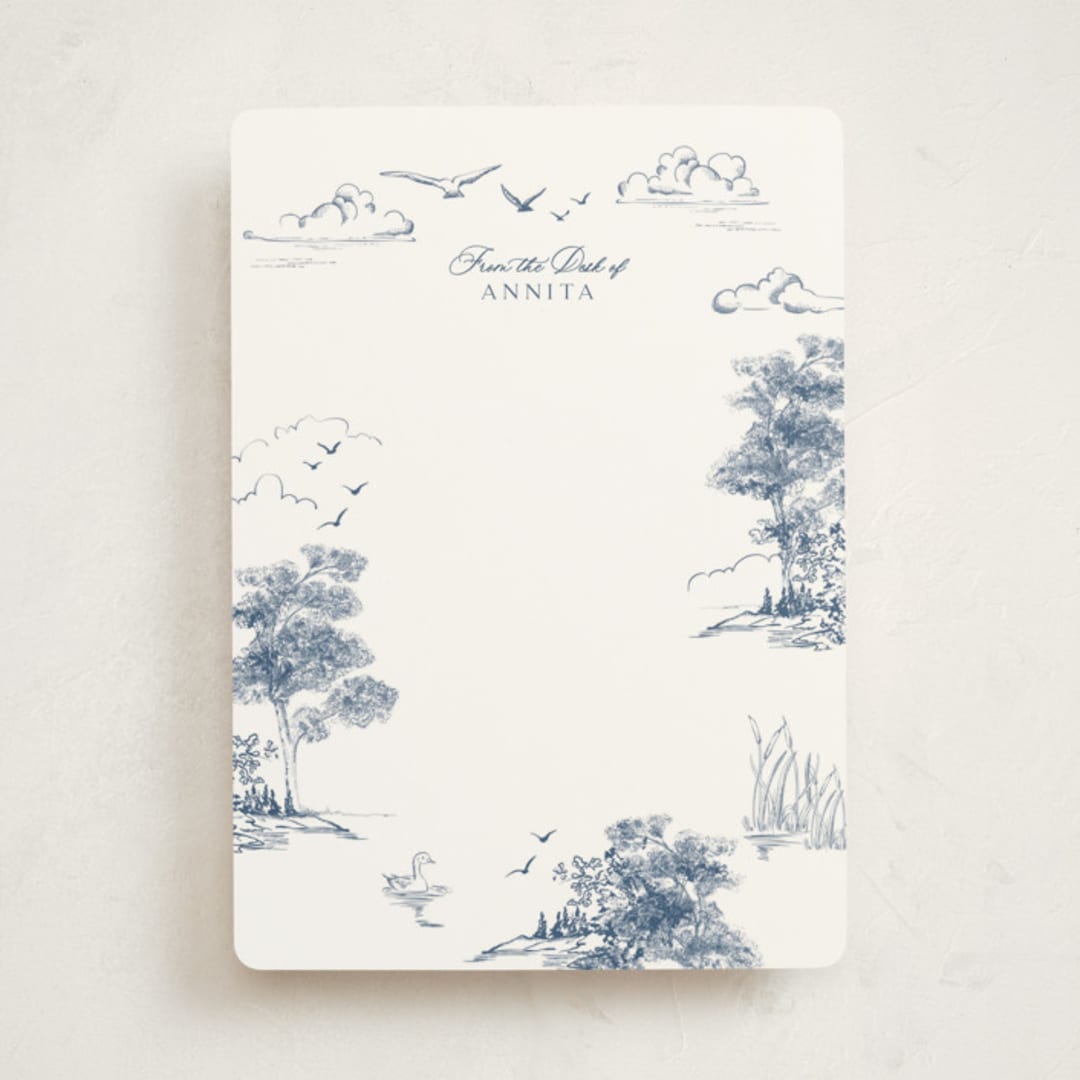 "Lake Side Toile" - Personalized Stationery Cards in Lake by Lucrecia Caporale - Front