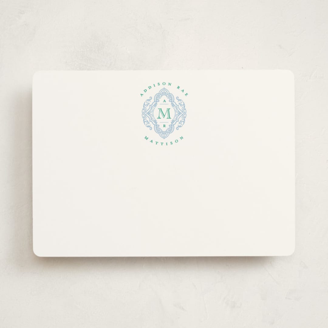 "Stamped" - Personalized Stationery Cards in Periwinkle by Jenna Holcomb - Front