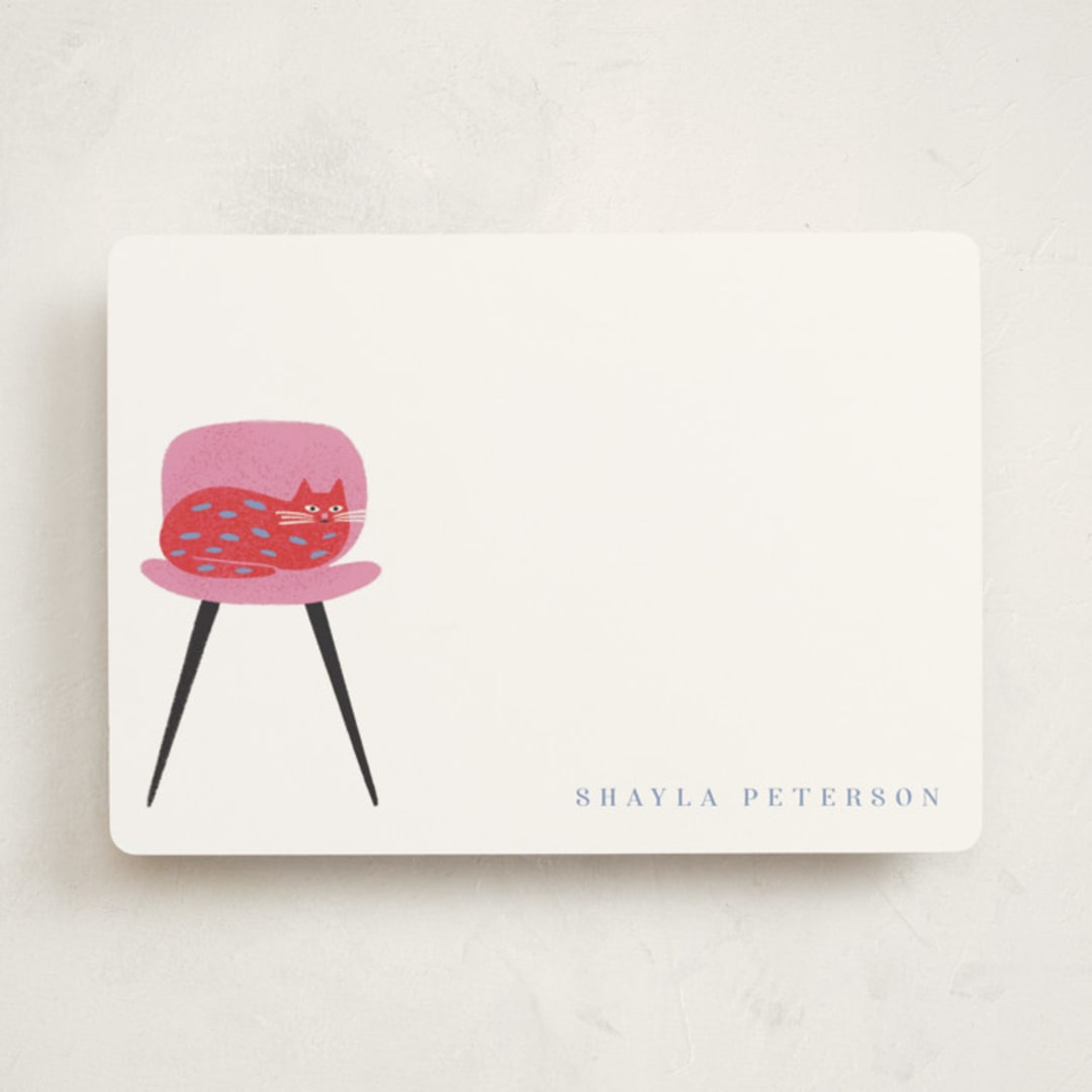 "House Cat" - Personalized Stationery Cards in Raspberry by Griffinbell Paper Co. - Front