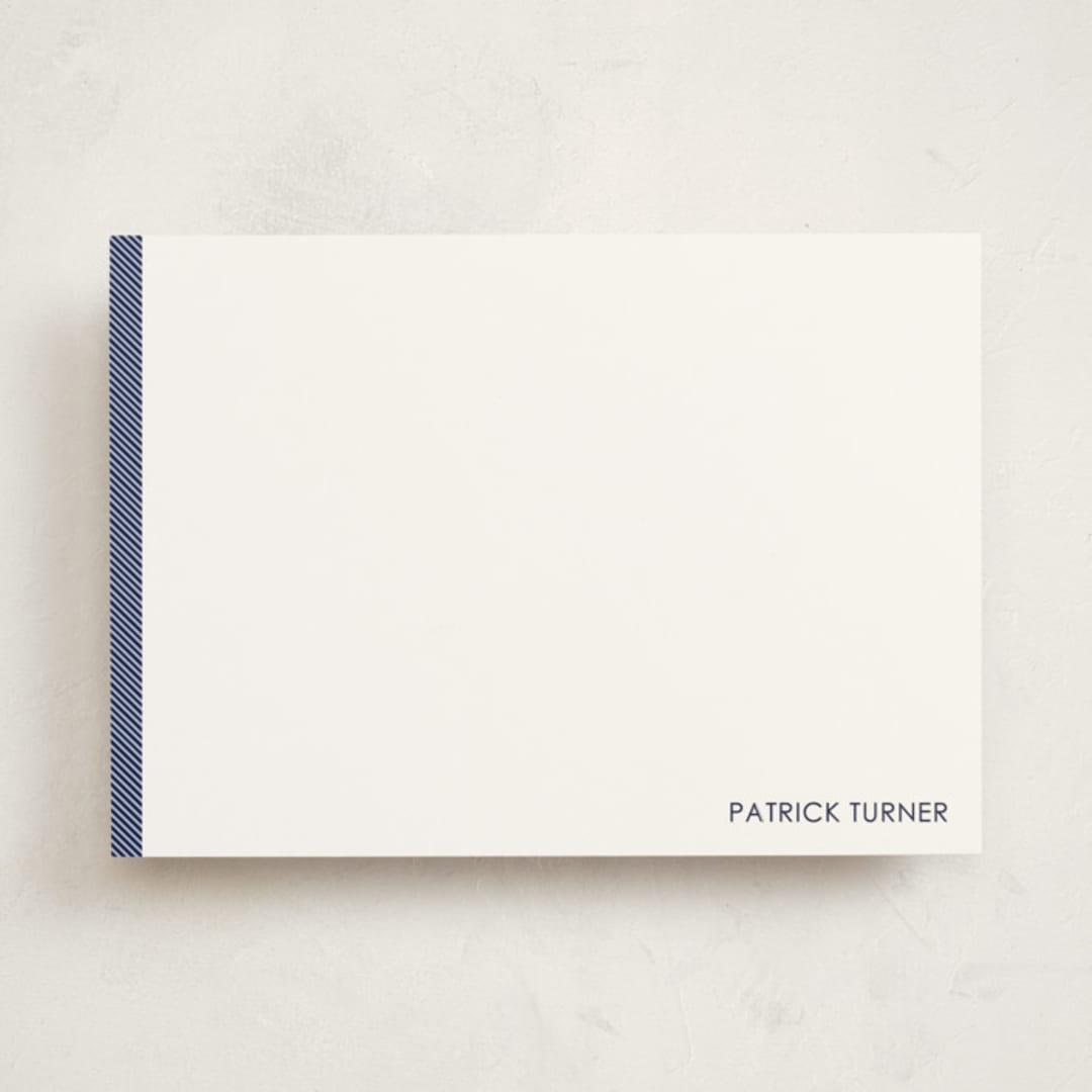 "Herringbone" - Personalized Stationery Cards in Navy by Seth Caskey - Front