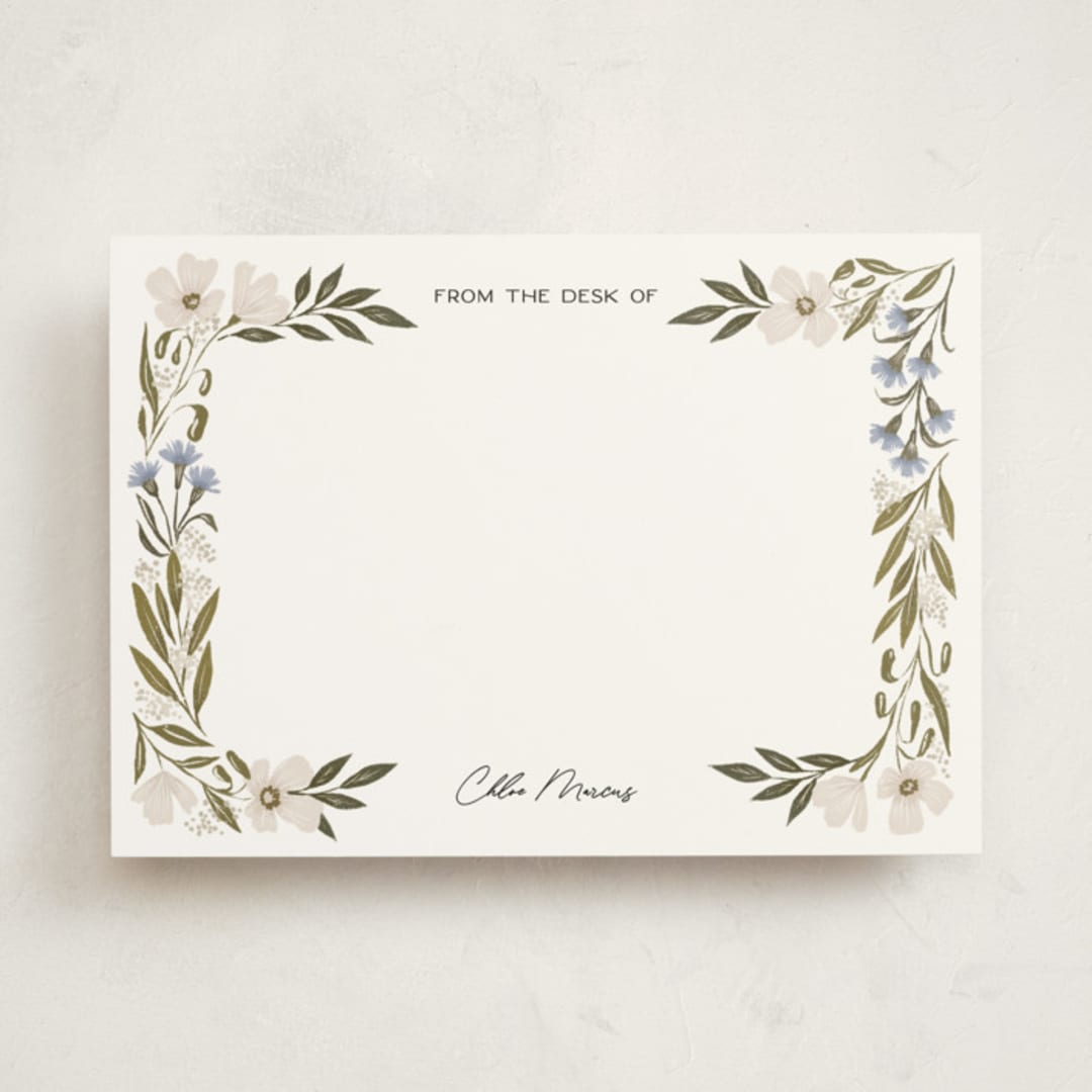 "Floral Edge" - Personalized Stationery Cards in Bluebell by Alethea and Ruth - Front
