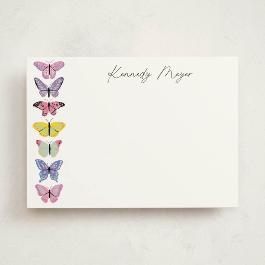 "Vibrant Butterflies" - Personalized Stationery Cards in Blush by Cass Loh - Front