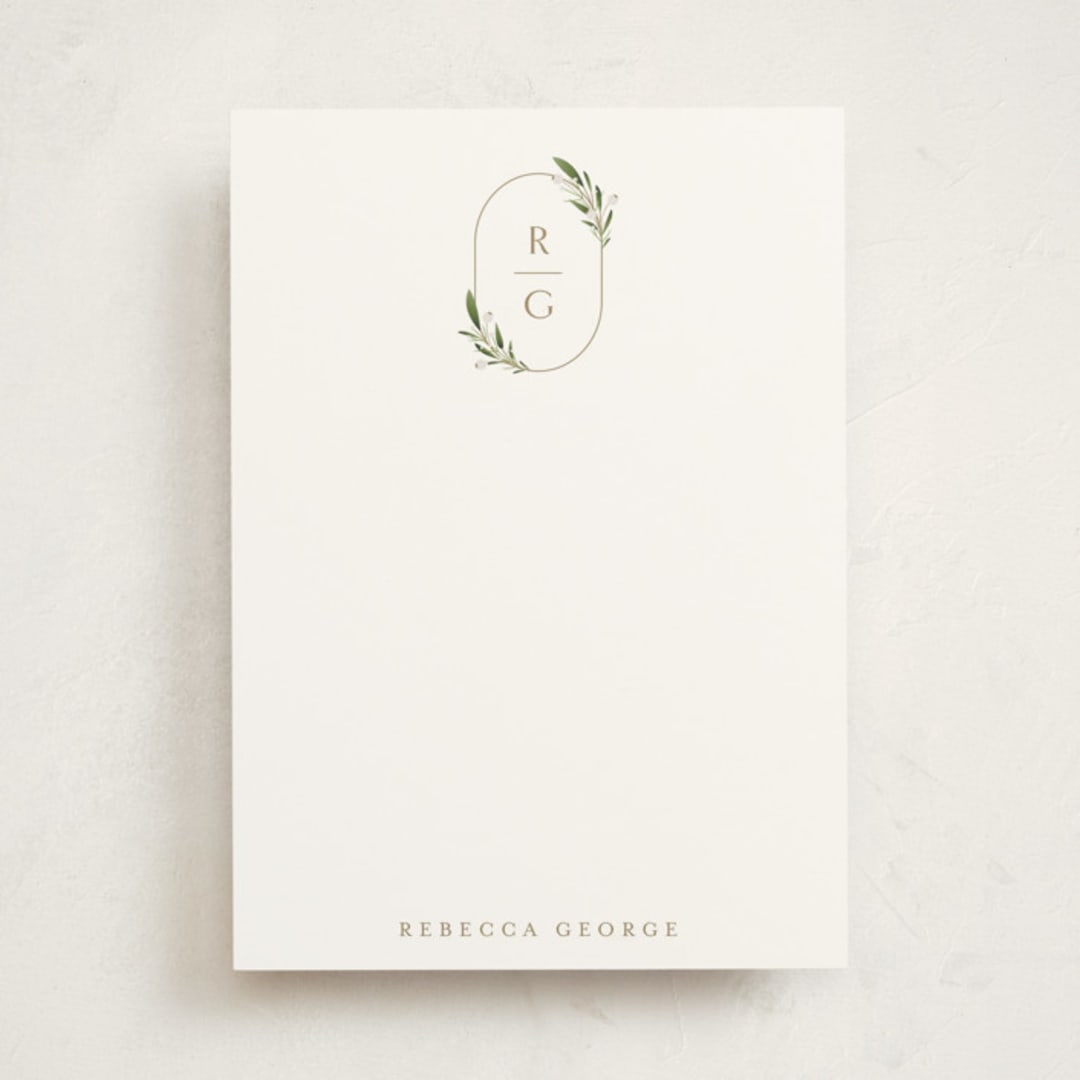 "Soft Sprigs" - Personalized Stationery Cards in Champagne by Jennifer Postorino - Front