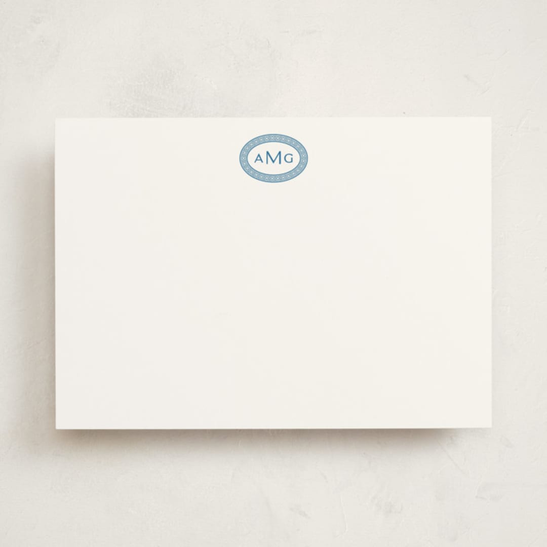 "Ellipse Monogram" - Personalized Stationery Cards in Cerulean by Olivia Raufman - Front
