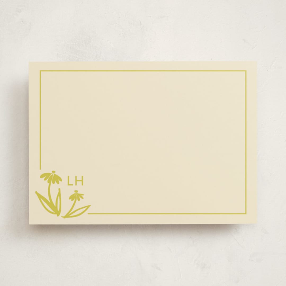 "Hand-painted Floral Initials" - Personalized Stationery Cards in Citrine by Tracy Schifeling - Front