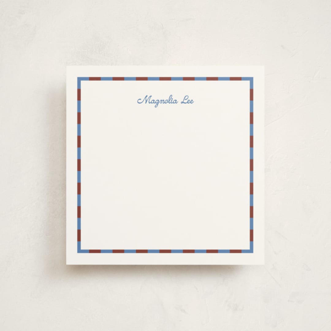 "thin checked" - Personalized Stationery Cards in Maroon by Carrie Moradi - Front