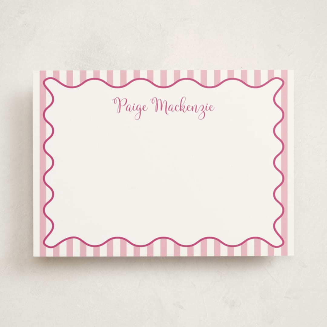 "Stripes & Squiggles" - Personalized Stationery Cards in Bubblegum by Meredith Collie - Front