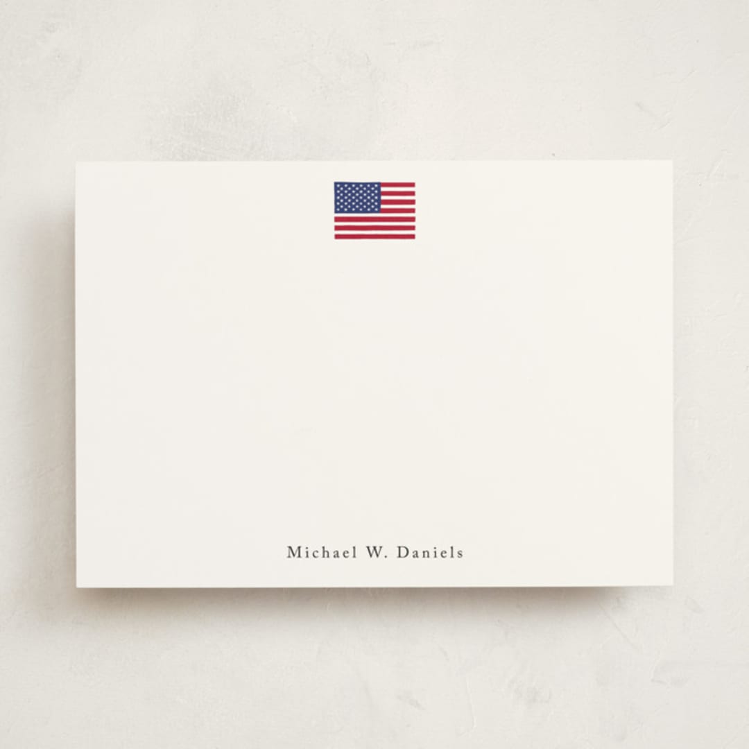 "American Flag" - Personalized Stationery Cards in Parchment by Jennifer Lew - Front