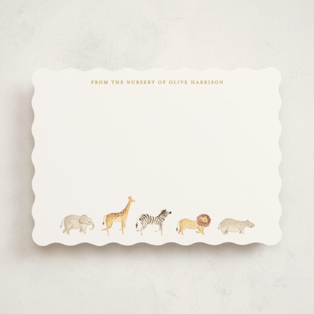 "Menagerie" - Personalized Stationery Cards in Butter by Sarah Knight - Front